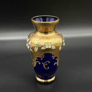 Wazon szklany złoto-kobaltowy z emalią