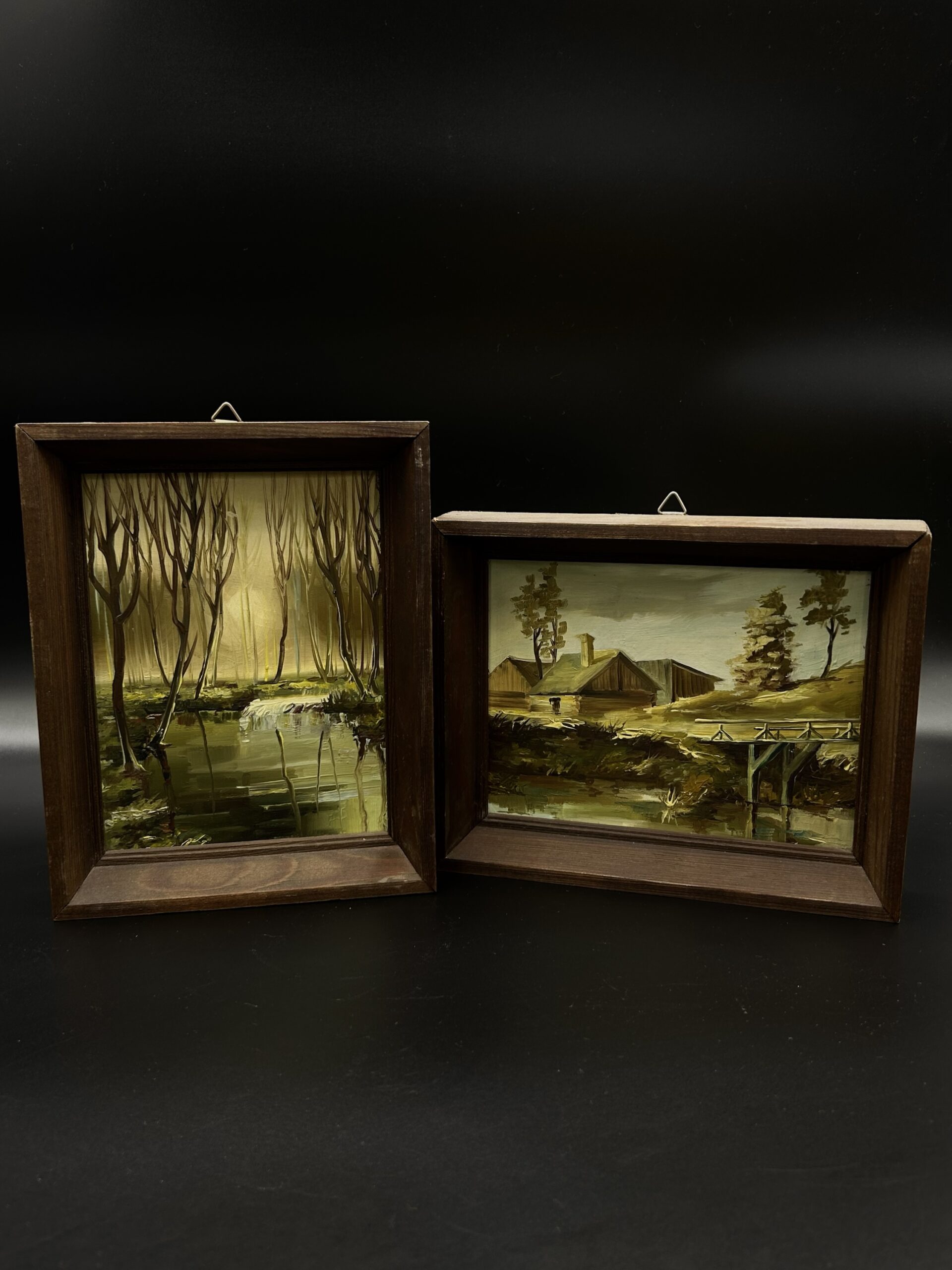 Zestaw dwóch obrazków w drewnianych ramach